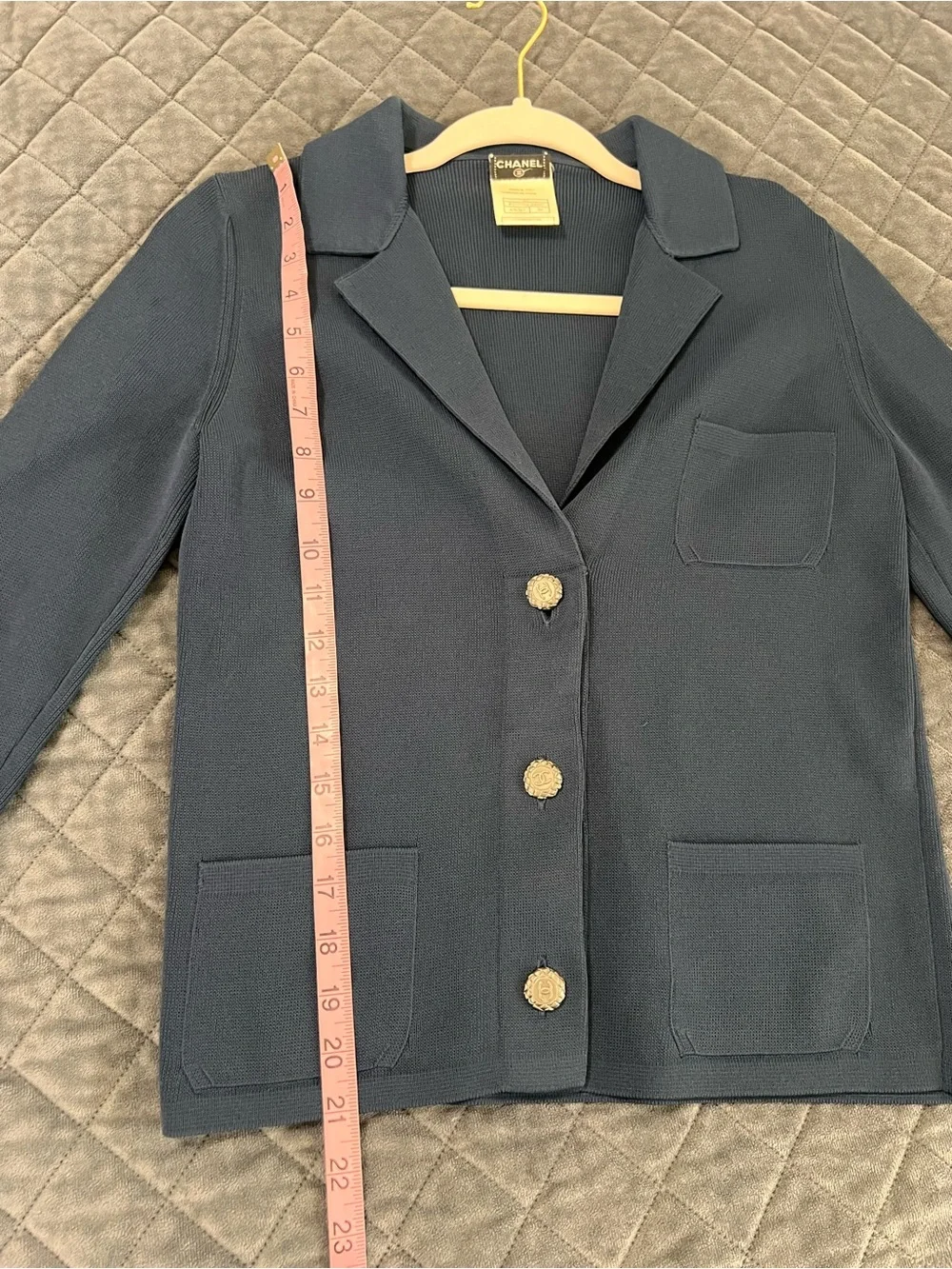 Vintage Chanel Blazer Jacket Women’s 38 size 2 XS knit Navy Blue B28